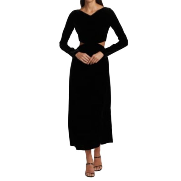 Rachel Comey Mast Velvet Dress Gown Womens 0 Black Velvet Cut Out Waist Midi - Picture 1 of 16